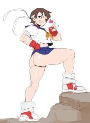1girls ass big_ass big_breasts big_butt big_thighs big_titties breasts brown_hair capcom curvaceous curvaceous_female curvaceous_figure curvy curvy_figure curvy_hips female female_focus female_only looking_at_viewer sakura_kasugano short_hair skirt street_fighter thick_thighs white_shirt wowbsot