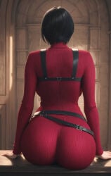 ada_wong ada_wong_(adriana) ai_generated alternate_body_type arched_back artist_name artist_request asian back_view black_hair butt_crack butt_focus child_bearing_hips hourglass_figure hourglass_figured_female resident_evil resident_evil_4 resident_evil_4_remake sitting slim_waist sweater thick_ass voluptuous_body voluptuous_female wide_hips