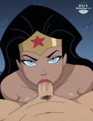 1girl ai ai_assisted ai_generated amazon amazonian black_hair blowjob blowjob_face blue_eyes dc dc_comics deepthroat dirtmaster eye_contact fellatio female justice_league justice_league_unlimited looking_at_viewer oral oral_sex penis pov princess saliva sucking sucking_dick sucking_off sucking_penis superhero superheroine wet_penis woman wonder_woman wonder_woman_(series)