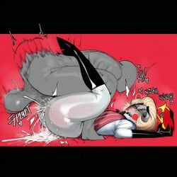 ai_generated big_ass cum_in_ass cum_inside femboy fucked_senseless fucked_silly fucked_unconscious krekk0v lucifer_morningstar_(hazbin_hotel) mating_press overflowing_cum unconscious white_skin