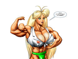 abs biceps blonde_hair dcmatthews female hair long_hair muscular_arms muscular_female pecs