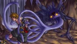 disney heartless imminent_rape kingdom_hearts male male_nipples male_only nipples restrained sora sora_(kingdom_hearts) square_enix tentacle_on_male