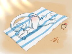 2020 4:3 anthro ass ass_up beach camo chameleon colored_sketch female frist44 genitals hex_spectra_(the-minuscule-task) lizard lying nude on_front pussy reddened_butt reptile scalie seaside sleeping solo sunbathing towel