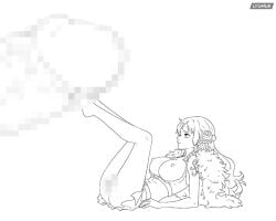 1boy 1girls footjob giant giant_penis large_breasts line_art lyumus nami_(one_piece) one_piece size_difference