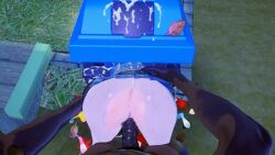 1boy 1girls 3d animated ass blue_archive cum cum_in_pussy cum_inside dark_skin doggy_style female from_behind male miyu_(blue_archive) no_sound outdoors pantyhose penetration penis public sex sex_from_behind srt_special_academy_student tagme torn_pantyhose torwany video