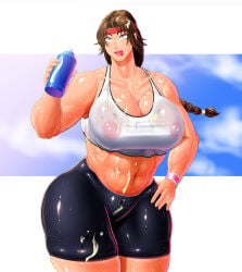 1girls areolae ass big_ass big_breasts big_tits bike_shorts braid braided_ponytail breasts brown_hair busty chest circle_max clothed covered_in_cum cum cum_on_body cum_on_breasts cum_on_face cumshot female glowing_eyes hand_on_hip headband huge_breasts king_of_fighters light-skinned_female light_skin long_hair looking_at_viewer muscles muscular muscular_female nipples nipples_visible_through_clothing outside ponytail public shorts smile smiling_at_viewer sports_bra sports_uniform sportswear standing sunshine sweatdrop tank_top text thick_thighs thighs tied_hair tight_clothes voluptuous voluptuous_female wet wet_clothes wet_clothing white_skin white_tank_top white_topwear wide_hips yuri_sakazaki