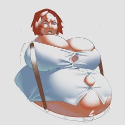 1girls bbw belly belly_expansion belly_inflation blubberblimp blue_eyes breasts female gigantic_breasts giovanna_(guilty_gear) guilty_gear guilty_gear_strive huge_boobs huge_breasts red_hair short_hair sweat