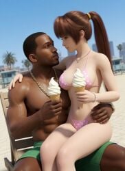 1boy1girl 1girl1boy 3d abs afternoon ai ai-created ai_art ai_assisted ai_generated arm_around_neck arm_around_waist asian_female beach beach_shorts bikini bikini_bottom bikini_top black_male blue_sky bra bracelet carl_johnson city_background close_together couple crossover dark-skinned_male dead_or_alive eastern_and_western_character gangster gold_chain gold_jewelry gold_watch grand_theft_auto grand_theft_auto:_san_andreas hand_on_shoulder hand_on_waist holding_ice_cream ice_cream ice_cream_cone in_love interracial jewelry kasumi_(doa) koei_tecmo kunoichi light-skinned_female looking_at_another looking_at_partner looking_up_at_partner los_santos muscular muscular_male necklace ninja ninja_gaiden palm_tree palm_trees pink_bikini polka_dot_bikini ponytail rockstar_games romantic romantic_couple romantic_gazing sand sitting sitting_on_chair sitting_on_lap sitting_on_person six_pack staring_at_another staring_at_partner team_ninja thong wowzerspowzers