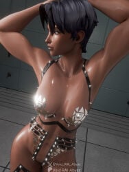 3d 3d_(artwork) 3d_model 3d_render anissa anissa_(invincible) beach_background bikini bikini_top brunette brunette_female brunette_hair commissions_open female female_focus female_only fit fit_body fit_female fitness fitness_body invincible invincible_(tv_series) muscular_female patreon patreon_artist short_hair tanned tanned_body tanned_female tanned_skin tomboy tomboyish wrapped_up wraps