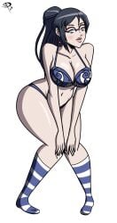 artist_name artist_signature asian asian_female atlus big_breasts blue_hair bra breasts commission commissioner_upload earring frostbiteboi genei_ibun_roku genei_ibun_roku_#fe genei_ibunroku_#fe glasses grey_eyes intelligent_systems lingerie looking_at_viewer maiko_shimazaki nintendo panties shimazaki_maiko socks striped_socks white_background