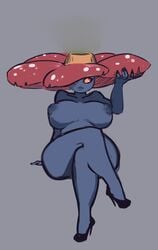 absurd_res anthro areolae blue_body crossed_legs female flora_fauna flower gray_background heels huge_breasts inverted_nipples live_for_the_funk nintendo nude parted_lips pokemon pokemon_rgby puffy_areola puffy_nipples red_eyes vileplume wide_hips