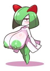 1girls anthro bedroom_eyes big_breasts blush breasts colored_nipples female game_freak green_hair green_nipples kirlia nintendo nipples pokemon short sigruku