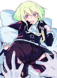 1femboy 2boys androgynous anon anonymous_male blush blushing blushing_at_viewer bob_cut clothed clothing embarrassed femboy femboy_focus feminine_faced_male feminine_male fully_clothed grabbing_legs grabbing_thighs leg_grab lio_fotia looking_at_viewer male nervous on_bed petite petite_body petite_male pov promare questionable short_hair short_male shy slim slim_male slim_waist solo_focus squeezing_thigh sweat sweatdrop sweating thigh_grab thigh_squish thin_waist twink