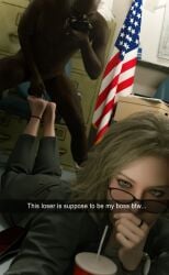 at_work barefoot capcom caption cum cum_drip cum_dripping cum_dripping_from_penis cum_on_feet cum_on_soles feet feet_up foot_fetish formal glasses grace_ashcroft grace_ashcroft_(julia_pratt) holding_phone interracial lying_on_stomach masturbation nathan_dempsy resident_evil resident_evil_9:_requiem selfie smelling_shoe snapchat soles stroking_penis suit toes wearing_glasses