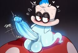 ai_generated balls big_penis blue_balls blue_body blue_genitals blue_penis blush bodily_fluids cappy_(mario) clothing erection eyewear fungus genital_fluids genitals ghost glans hat headgear headwear heart_symbol hellsonger huge_penis humanoid humanoid_genitalia humanoid_penis male mushroom not_furry penis precum red_eyes simple_background solo sound_effects spirit sweat text throbbing throbbing_penis vein
