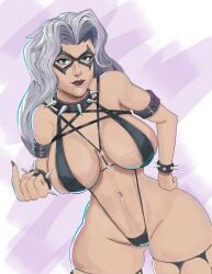 albino bikini black_bikini black_cat_(marvel) heroine lipstick marvel_rivals micro_bikini socks