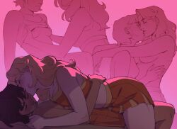 2girls arms_around_neck big_breasts blonde_hair blush blushing breast_size_difference breast_squish breast_to_breast brown_hair cheerleader cheerleader_uniform color colored crop_top dark-skinned_female dark_skin female female/female female_only height_difference kissing kissing_cheek ladysantos lesbian lesbian_kiss light-skinned_female light_skin long_hair multiple_images original original_character original_characters partially_clothed partially_clothed_female short_hair shorter_female sitting_on_lap sitting_on_person skirt small_breasts straddling straddling_lap taller_female thick_thighs topless topless_female undressing_partner yuri