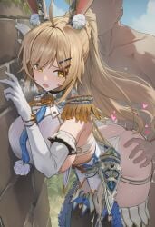 1boy 1boy1girl 1girls ai_generated animal_ears blonde_hair breasts bunny_ears bunny_girl character_request cum cum_in_pussy cum_inside curvy curvy_body curvy_female curvy_figure female female_focus female_penetrated green_eyes huge_breasts long_hair nude_male nude_male_clothed_female outdoor_sex outdoors pantyhose penetration penis penis_in_pussy sex shoulder_pads side_boob sideboob silver_palace stockings thick thick_ass thick_legs thick_thighs thighhighs thighs torn_pantyhose wide_hips wide_thighs