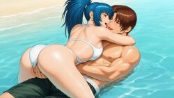 ai_generated couple_sex king_of_fighters kiss kof kyo_kusanagi leona_heidern pussy_fingering the_king_of_fighters woman_on_top
