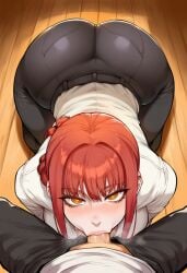 1boy 1girls ai_generated all_fours all_the_way_to_the_base big_ass big_breasts blowjob boruto:_naruto_next_generations chainsaw_man deepthroat looking_at_viewer makima_(chainsaw_man) milf pov sexy uzumaki_boruto