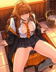 1girls after_sex after_vaginal areola_slip arm_support artist_name ass_visible_through_thighs bench between_breasts biting_own_lip black_coat black_panties black_robe black_skirt black_socks black_sweater black_vest blush breasts breasts_apart breasts_out brown_eyes brown_footwear brown_hair bucket choker cleavage clitoral_hood clitoris clothes_lift clothes_pull clothing_aside coat collarbone collared_shirt come_hither cum cum_in_pussy cumdrip diagonal-striped_clothes diagonal-striped_necktie dress_shirt exhibitionism feet_out_of_frame female_pubic_hair flashing from_above grey_socks grin hair_ornament hairclip half-closed_eyes harry_potter hermione_granger hogwarts_school_uniform indoors jacket jewelry kneehighs lace-trimmed_panties large_breasts lips loafers long_hair long_sleeves looking_at_viewer medium_breasts miniskirt naughty_face necktie necktie_between_breasts nipple_slip nipples no_bra nose nose_blush off_shoulder on_bench on_desk open_clothes open_coat open_jacket open_robe open_shirt orange_hair orange_neckerchief orange_necktie ornate_ring panties panties_around_one_leg panties_aside parted_lips partially_unbuttoned patreon_username pleated_skirt presenting pubic_hair public_indecency pussy pussy_juice_puddle pussy_juice_trail pussy_peek red_necktie ring robe saliva school_uniform seductive_smile shirt shoes sitting sitting_on_desk skirt skirt_lift smile socks solo spill spread_legs striped_clothes striped_necktie sunlight sweat sweater sweater_vest teeth thighs thong_aside unbuttoned_shirt uncensored underwear vaginal very_long_hair vest water wavy_hair wedding_ring wet white_shirt white_socks wooden_bucket yellow_necktie