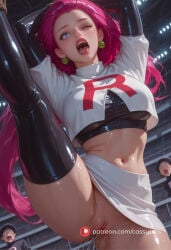 1girl 1girls ai_generated beautiful big_ass big_breasts blue_eyes blush booty bound bound_wrists busty cassypics clitoris curvy cute earrings erotic fanart female fit fit_body fit_female high_quality highres hot hourglass_figure jessie_(pokemon) large_ass large_breasts leg_up long_eyelashes long_hair naked navel nude one_eye_closed orgasm parted_lips patreon pink_hair pokemon public public_nudity puffy_lips puffy_nipples pussy pussy_juice pussy_juice_drip red_lipstick round_ass round_breasts round_butt screaming sexy slim_waist squirting stomach team_rocket tears thick thick_ass thick_legs thick_thighs vertical_splits waifu wet wet_body wide_hips