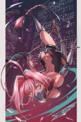 1girls blue_eyes color cyberpunk:_edgerunners cyberpunk_2077 cyberpunk_girl cyborg cyborg_girl female female_focus female_only hi_res long_hair looking_at_viewer pink_hair slim_waist solo solo_female talia_yang tan_body tan_skin thick_thighs