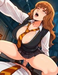 1boy 1girls after_kiss ai_generated areola_slip artist_name assertive_female between_breasts black_footwear black_pants black_skirt black_socks black_sweater_vest black_vest blue_sweater_vest blurry blurry_background blush breasts brown_eyes brown_footwear brown_hair cardigan_vest cleavage clitoral_hood clitoris clothed_sex clothes_lift clothes_pull collarbone collared_shirt covered_nipples cowgirl_position cum cum_in_pussy cum_string diagonal-striped_clothes diagonal-striped_necktie dress_shirt dutch_angle erection feet_out_of_frame female_pubic_hair girl_on_top grey_socks hair_ornament hairclip half-closed_eyes harry_potter heart hermione_granger hetero hogwarts_school_uniform indoors kneehighs large_breasts lips loafers long_hair long_sleeves looking_at_another loose_necktie lying male_pubic_hair miniskirt motion_lines necktie necktie_between_breasts nipples no_bra no_panties on_back open_clothes open_mouth open_pants open_shirt orange_eyes orange_hair orange_necktie outstretched_arm pants pants_pull partially_unbuttoned patreon_logo patreon_username penis pleated_skirt pov pubic_hair pussy pussy_juice_trail reaching red_necktie saliva saliva_trail school_uniform sex shiny_skin shirt shoes skirt skirt_lift socks solo_focus speed_lines spread_legs squatting squatting_cowgirl_position straddling striped_clothes striped_necktie sweat sweater_vest teeth thighs tongue tongue_out unbuttoned uncensored upper_teeth_only vaginal vest wavy_hair web_address white_shirt white_socks yellow_necktie