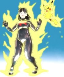 1boy 1girls 3d 3d_animation 3d_model artist_request black_hair black_lipstick blunt_bangs bodysuit breast_jiggle breasts chubby chubby_female comic comission defeated defeated_villainess dropkick goth goth_girl hime_cut jiggle jiggling_breasts kicking latex latex_suit pikachu plump pokemon ryona skintight soundless superhero tagme team_rocket team_rocket_grunt team_rocket_grunt_(female) team_rocket_uniform video villainess