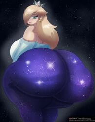 1girls artist_name ass backboob big_ass blonde_hair blue_eyes blue_shirt bottomwear clothing crown dat_ass ear_piercing earrings fat_ass female female_only galaxy_pattern_clothing hair half-closed_eyes headwear huge_ass large_ass lips long_hair looking_back mackdazzle mario_(series) massive_ass nintendo pants patreon_username plump princess_rosalina purple_pants shirt solo solo_female sparkles topwear voluptuous voluptuous_female