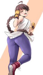 1girls big_ass braid brown_eyes brown_hair huge_ass king_of_fighters light-skinned_female light_skin long_hair pale-skinned_female pale_skin ponytail thick_ass tongpoo tonpuu yuri_sakazaki