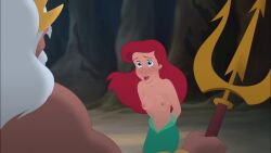 1boy 1girls ariel ariel_(the_little_mermaid) bare_breasts disney embarrassed_nude_female female kaden_(artist) king_triton male nipples nude sexy the_little_mermaid underwater