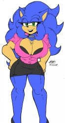 big_breasts blue_hair green_eyes rule_63 solo solo_female sonic_the_hedgehog sonique_the_hedgehog tagme zhengfox