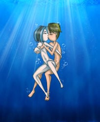 1boy 1girls breast_grab breast_squeeze breasts cody_(tdi) drago-flame female from_behind goth gwen_(tdi) human human_only kissing male navel sex short_hair straight straight_hair total_drama_island underwater water