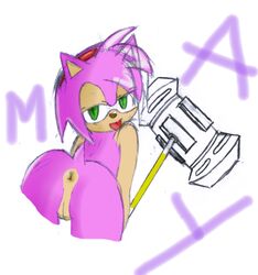 amy_rose ass beige_skin bent_over color dat_ass female female_only fur furry half-closed_eyes hedgehog magenta_fur piko-piko_hammer piko_piko_hammer skin solo sonic_(series) tongue_out