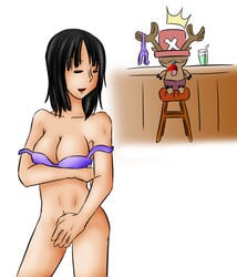 bottomless exhibitionism exposed_pussy female human male navo nico_robin one_piece pre-timeskip seductive seductive_look straight_hair surprise surprised tony_tony_chopper