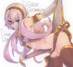 1girls breasts erect_nipples female female_only henreki_san long_hair megurine_luka midriff pink_hair solo solo_female thighhighs undressing vocaloid