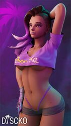 1girls 3d big_breasts breasts cleavage dark-skinned_female dark_skin discko female female_only large_breasts overwatch solo sombra underboob