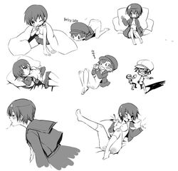 breasts chibi feet gin_(oyoyo) megami_tensei monochrome narukami_yu persona persona_4 seta_souji shirogane_naoto