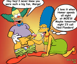 2009 all_fours bad_guy clothes clown clown_boy clown_makeup clown_nose clown_shoes color comic_sans cum cum_in_mouth cum_on_body cum_on_breasts cum_on_clothes cumshot female handjob human krusty_the_clown male marge_simpson penis straight tagme the_simpsons