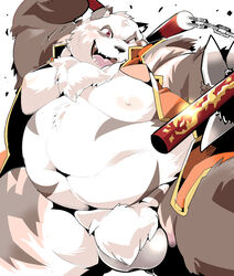 2020 absurd_res anthro balls belly black_nose fanfan genitals giant_panda hi_res kemono male male_only mammal moobs nipples overweight overweight_male sigenoya simple_background solo takotyutyu ursid weapon white_background