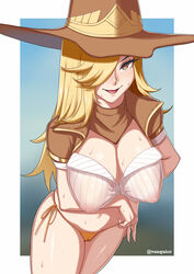 1girls big_breasts breasts cameltoe cleavage cowboy_hat female female_only hat large_breasts league_of_legends looking_at_viewer miss_fortune panties solo vanquice