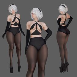 3d alternate_costume big_ass bimbo booty_shorts bubble_butt character_sheet fake_breasts gloves high_heels honey_select ihateasuka implants leggings long_gloves nier:_automata pantyhose platform_heels robot robot_girl thick_thighs white_hair yorha_2b