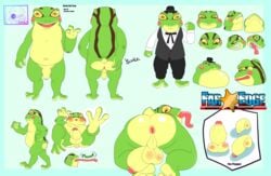 absurd_res amphibian anthro anus asderzx ass frog genitals hi_res male model_sheet nude penis rear_view slightly_chubby solo tongue