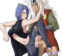 blue_hair cum_in_pussy cum_inside female fishywishy jiraiya konan male master naruto naruto_(series) naruto_shippuden penis stand_and_carry_position standing standing_on_one_leg standing_sex teacher_and_student white_hair