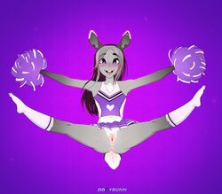 absurd_res angie anthro anus bottomwear cheerleader clothing dozybunn female flexible genitals guiche_piercing hi_res lagomorph legwear leporid mammal piercing presenting presenting_anus presenting_pussy pussy rabbit skirt socks solo uniform