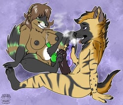 aardwolf anthro arwen. bong drugs duo foot_fetish foot_play footjob genitals gynomorph hyaenid intersex intersex/male male mammal marijuana penis procyonid raccoon sex stoners uncut