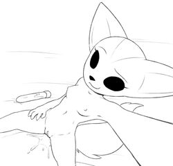 after_masturbation aggressive_retsuko anthro black_and_white bodily_fluids breasts canid canine dildo female fennec fenneko fox fur genital_fluids genitals looking_at_viewer mammal monochrome navel nipples nude pussy pussy_juice rawrunes sanrio selfie sex_toy simple_background smile solo spread_legs spreading straight_hair white_background