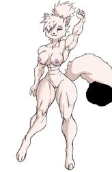 abs anthro areola audunor big_breasts breasts canid canine female fur genitals mammal muscular muscular_anthro muscular_female nipples nude pussy simple_background solo white_background white_body white_fur wide_hips