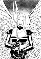 angel angel_wings armor avacyn geekyguy28 magic_the_gathering nightmare_waifu nipple_slip solo_female spear